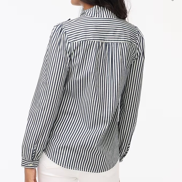 J.Crew White Blue Stripe Bow Tie-Neck Top - Picture 3 of 4